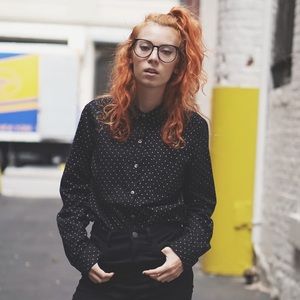 Black button up button down shirt - polka dots